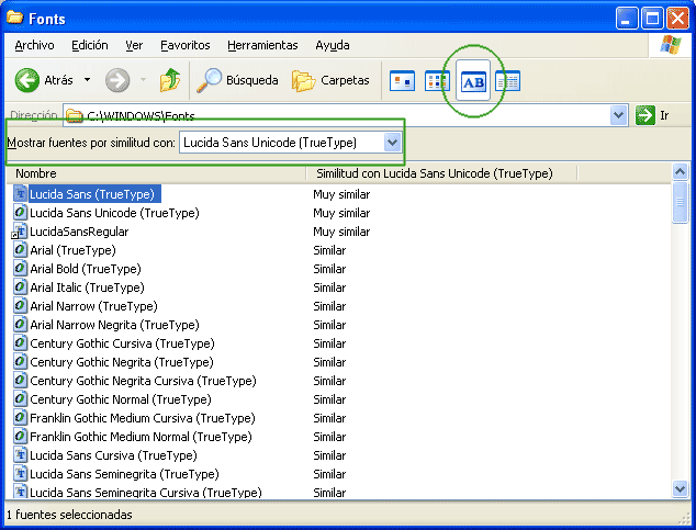 pantalla fuentes similares en XP
