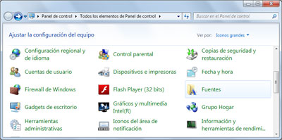 panel de control - Fuentes