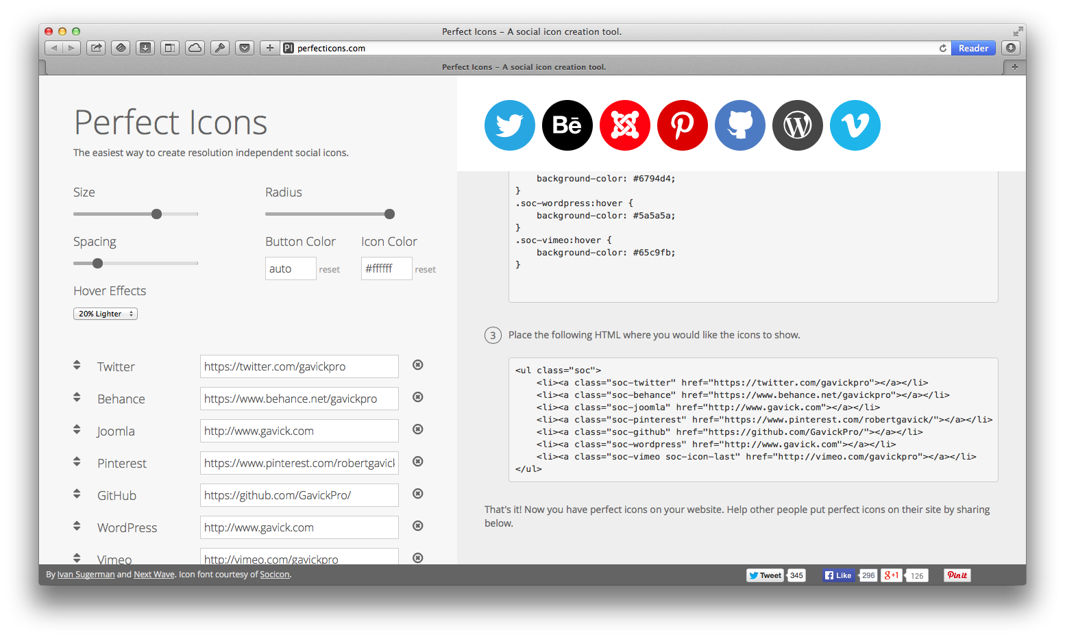 Una vez creados los parámetros en Pefect Icons